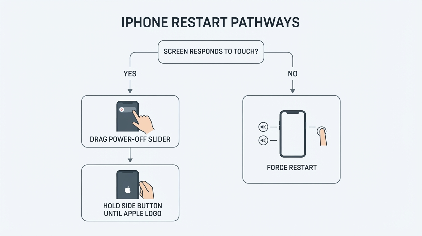 Workflow diagram for how to restart iphone.