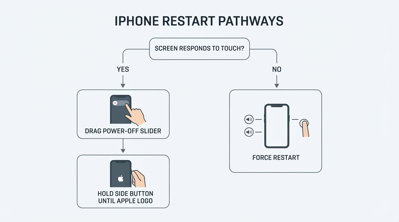 Workflow diagram for how to restart iphone.