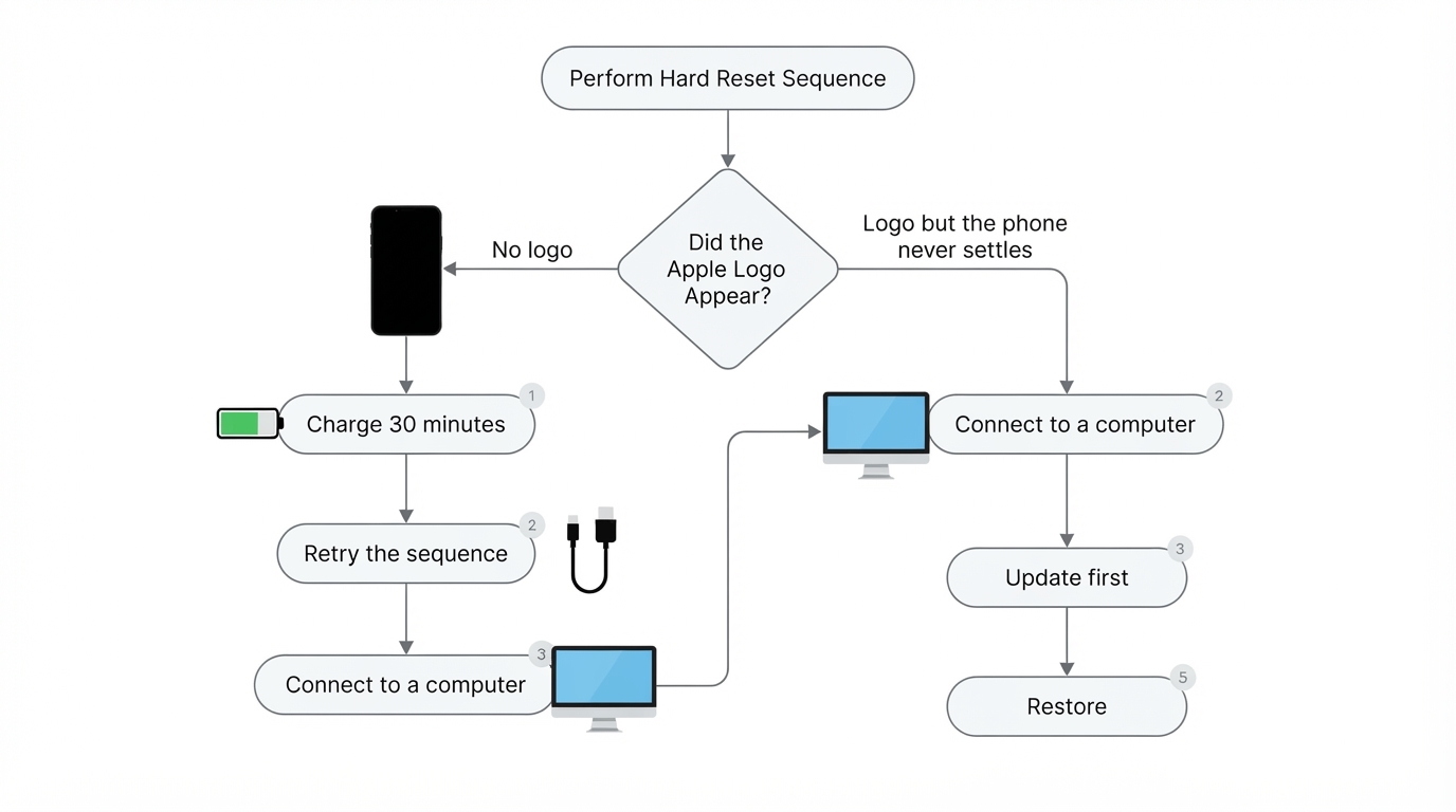 Workflow diagram for how to hard reset iphone.