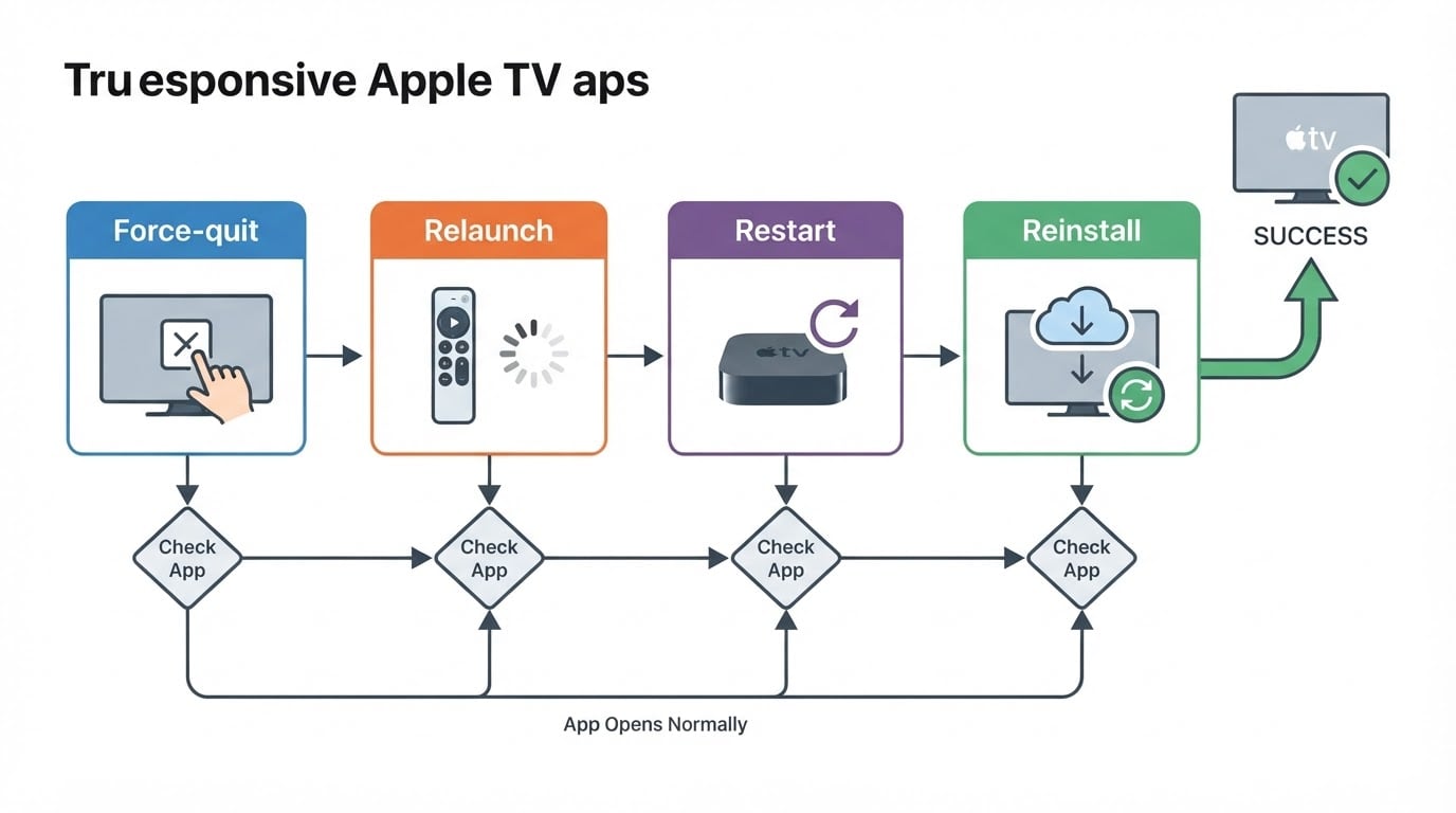 Apple TV apps not working: the ordered fix for a frozen app