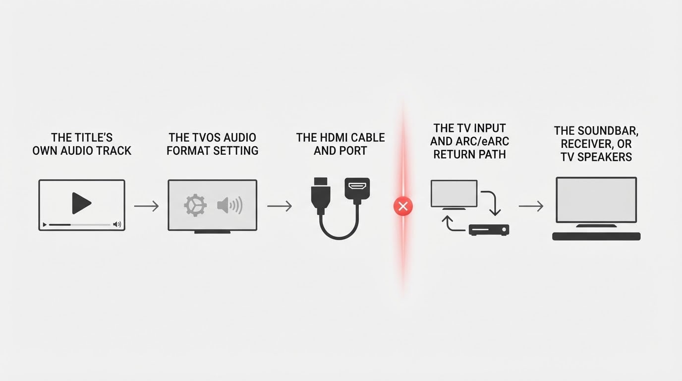 Workflow diagram for apple tv no sound.