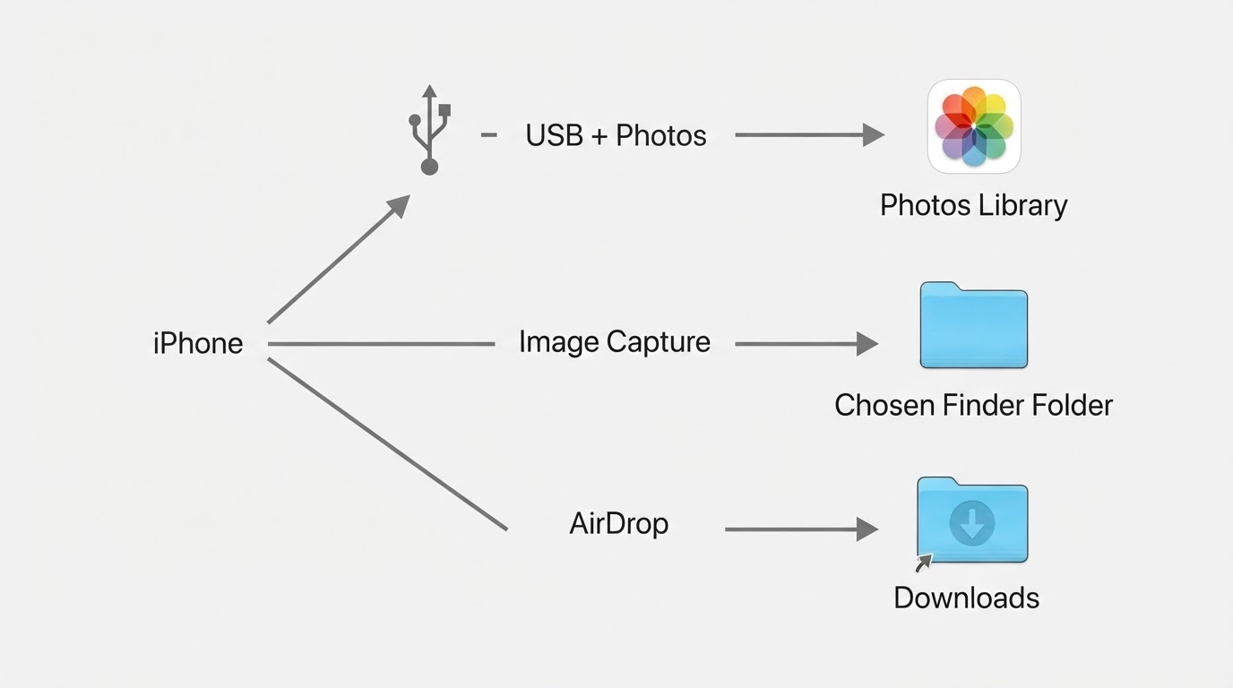 Workflow diagram for transfer photos from iphone to mac.
