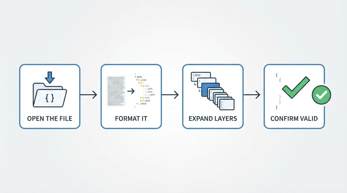 Workflow diagram for how to open json file.