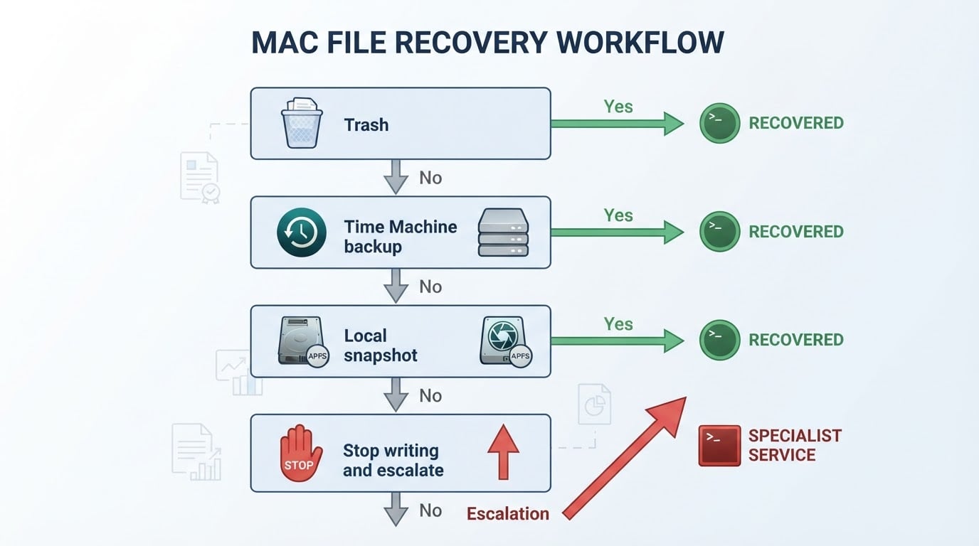 Workflow diagram for recover deleted files mac.